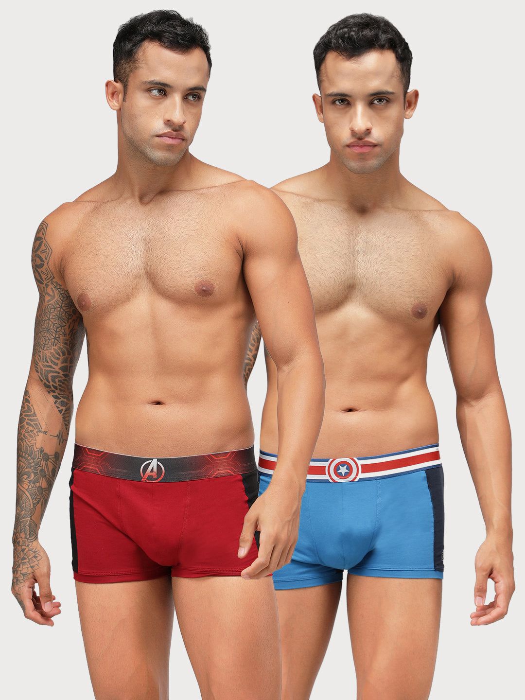 Zoiro Men&#39;s Cotton Marvel Trunk (Pack of 2) Skydriver/Navy + Chinese Red/Black
