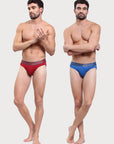 Zoiro Men's Sports Brief (Pack 2) - Chinese Red + Sky Diver
