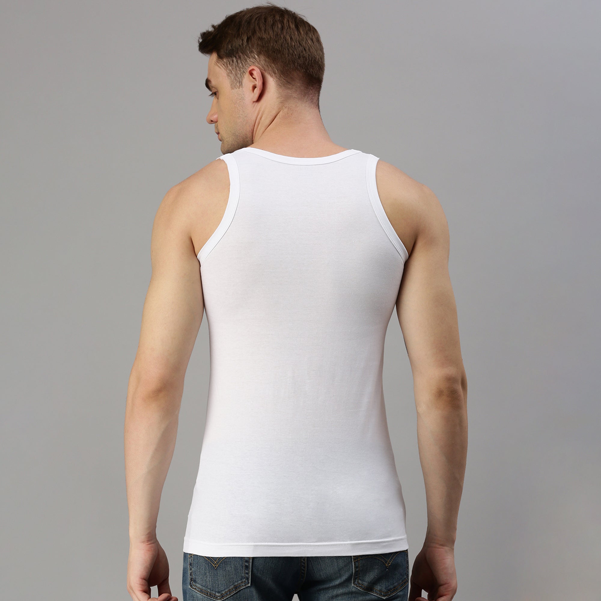 Zoiro Men&#39;s Cotton U Neck Soft Classics Vest (Pack 2) - White