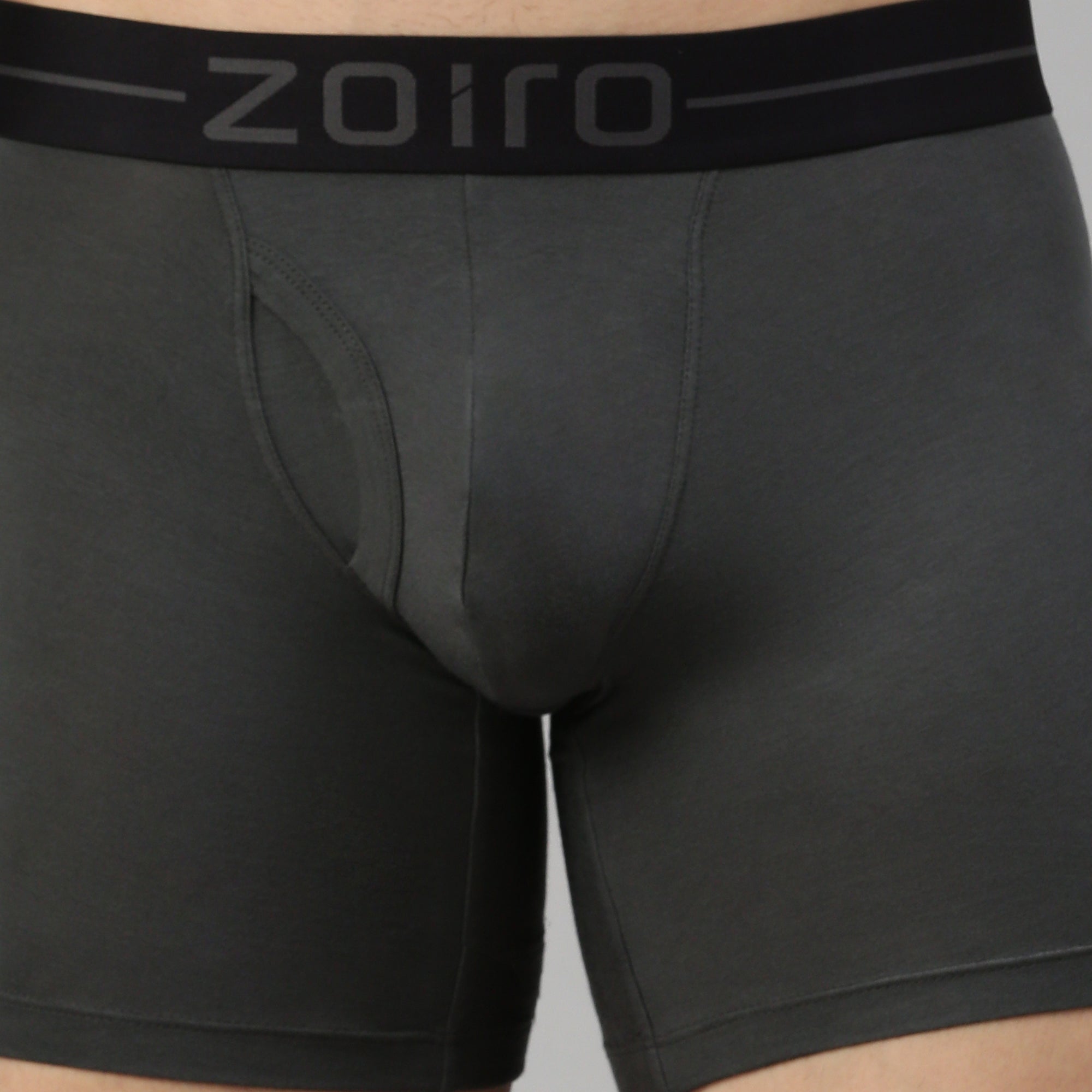 Zoiro Men&#39;s Modal Softs Solid Long Trunk - Steel Grey