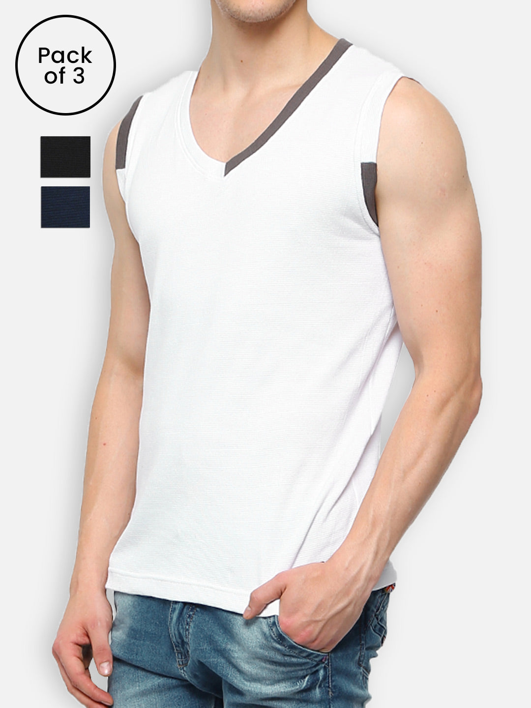 Zoiro Men&#39;s Cotton Solid Vest Pack Of 3