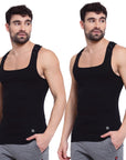 Zoiro Men's Cotton Sports Gym Vest (Pack 2) - Black
