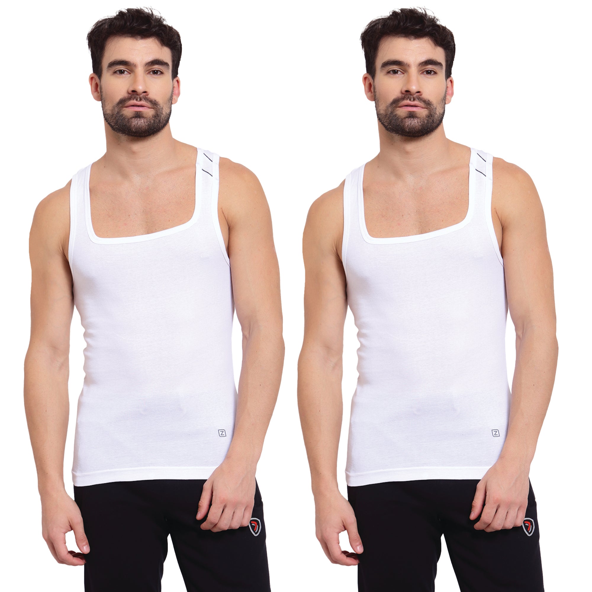 Zoiro Men&#39;s Cotton Sports Gym Vest (Pack 2) - White