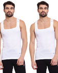 Zoiro Men's Cotton Sports Gym Vest (Pack 2) - White