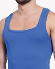 Zoiro Men's Cotton Sports Gym Vest (Pack 2) - Dark Denim Jaspe + Sky Diver