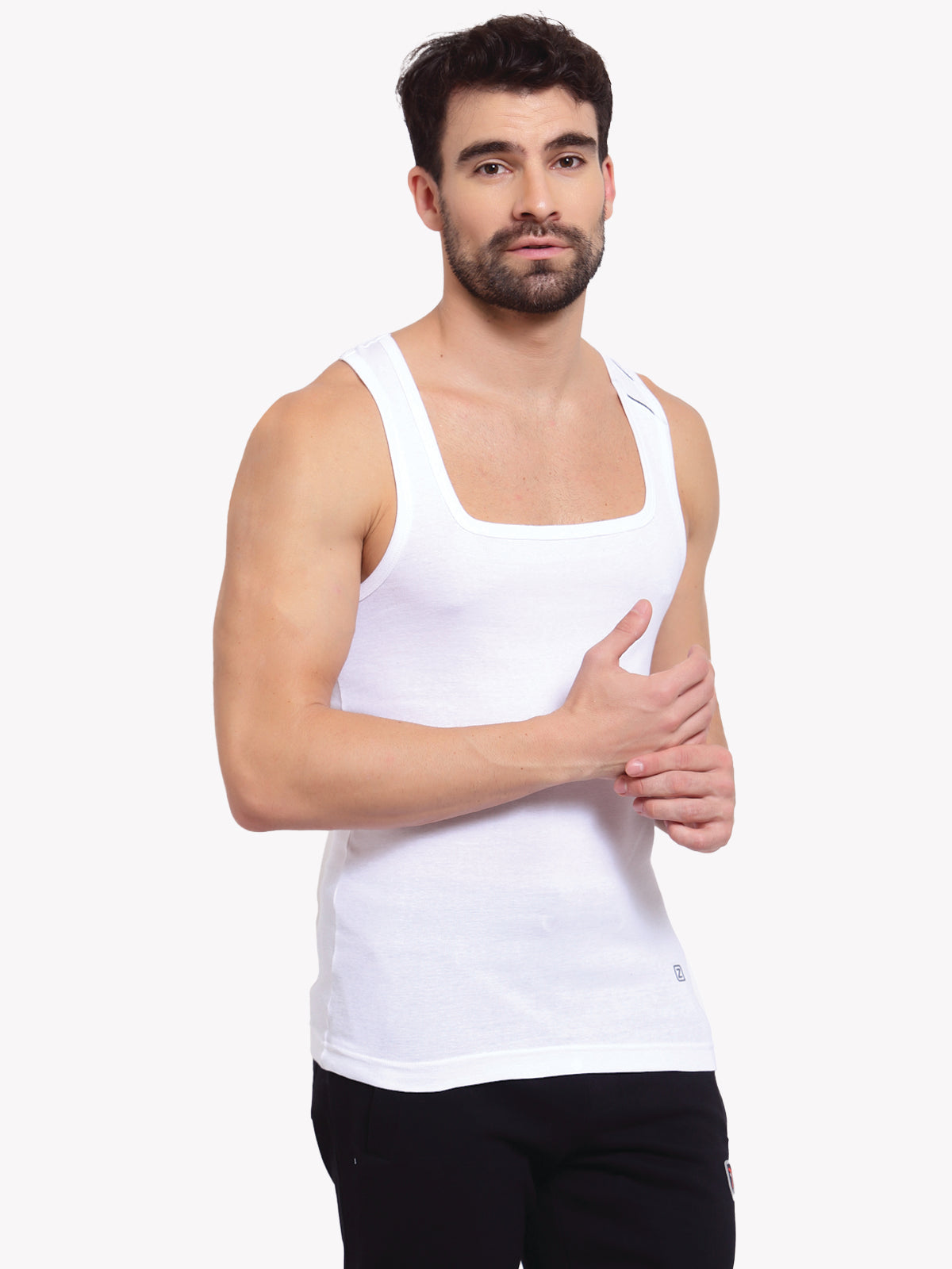 Zoiro Men&#39;s Cotton Sports Gym Vest (Pack 2) - White