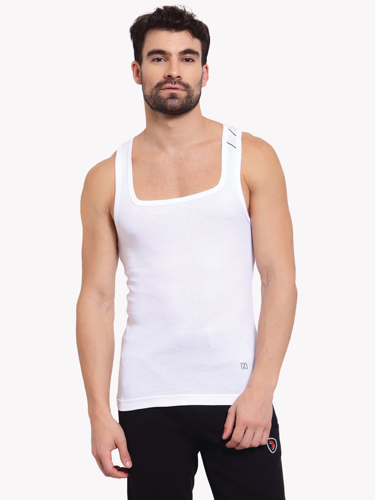 Zoiro Men&#39;s Cotton Sports Gym Vest - White