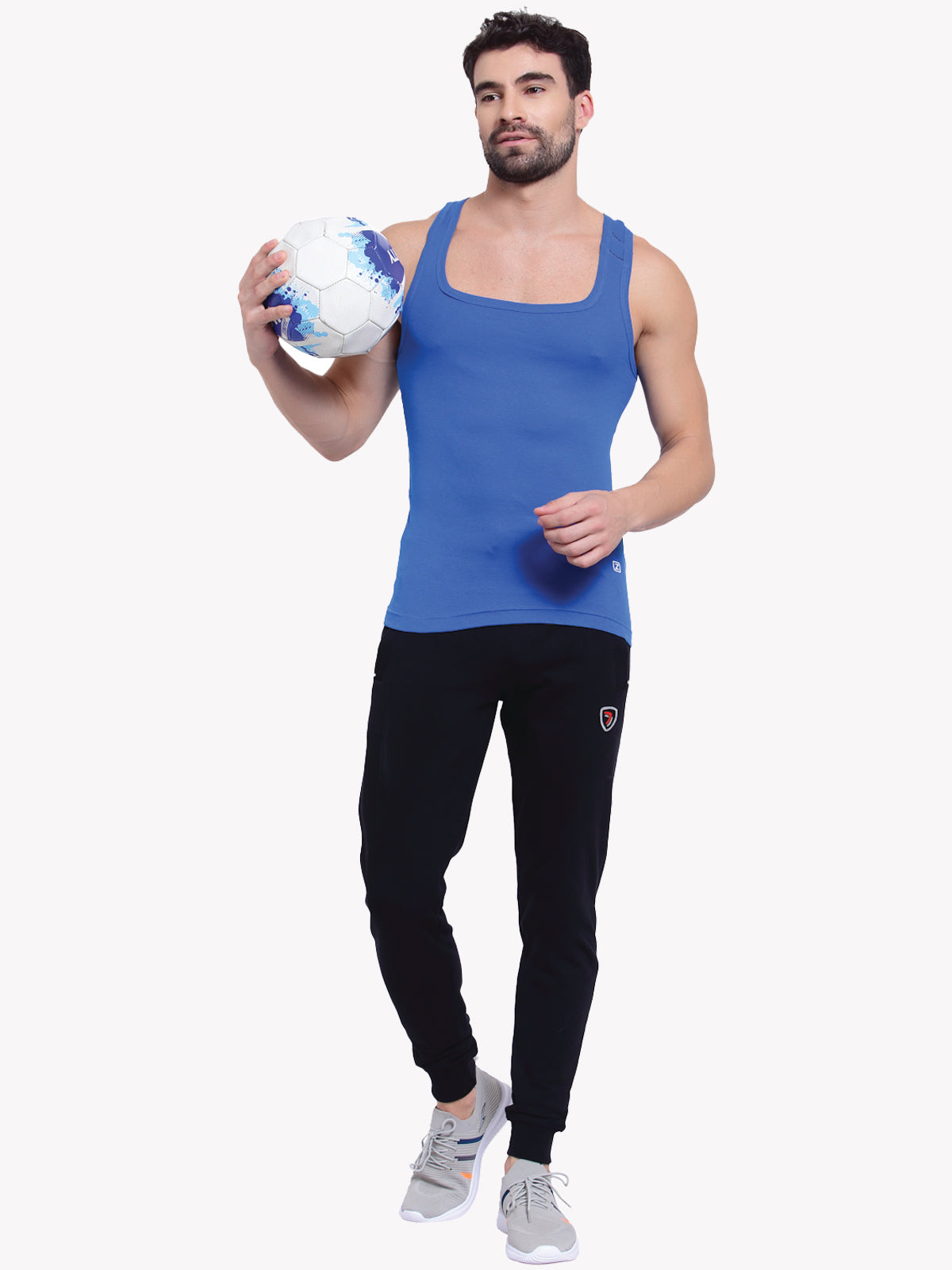Zoiro Men&#39;s Cotton Sports Gym Vest (Pack 2) - Sky Diver + Chinese Red