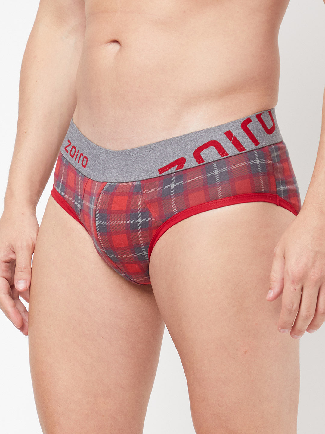 Zoiro Men&#39;s Cotton Printed Brief (Pack 2)- Total Eclipse + Red