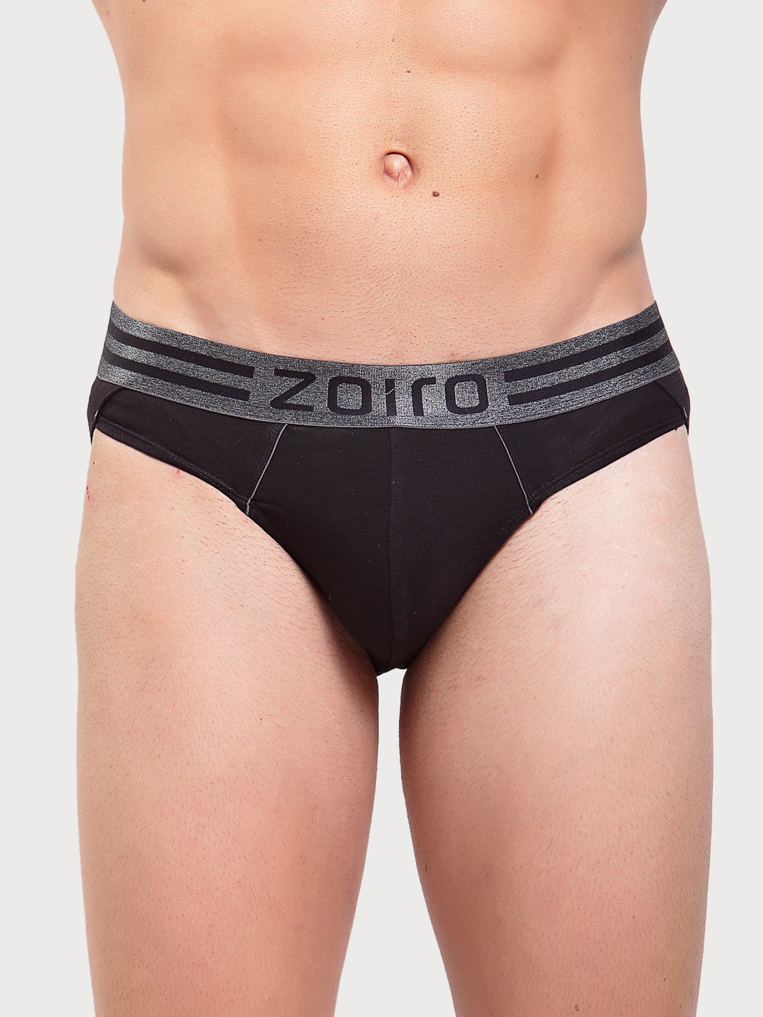 Zoiro Men&#39;s Cotton Sports Brief (Pack of 2) Charcoal + Black