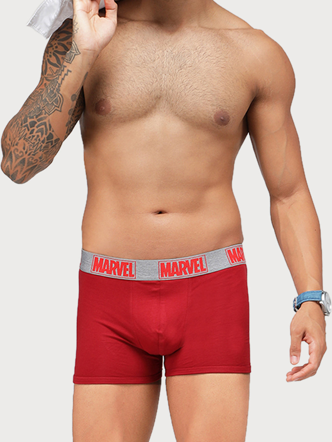 Zoiro Men&#39;s Marvel Printed Trunk (Pack 2) - Chinese Red + Castle Rock