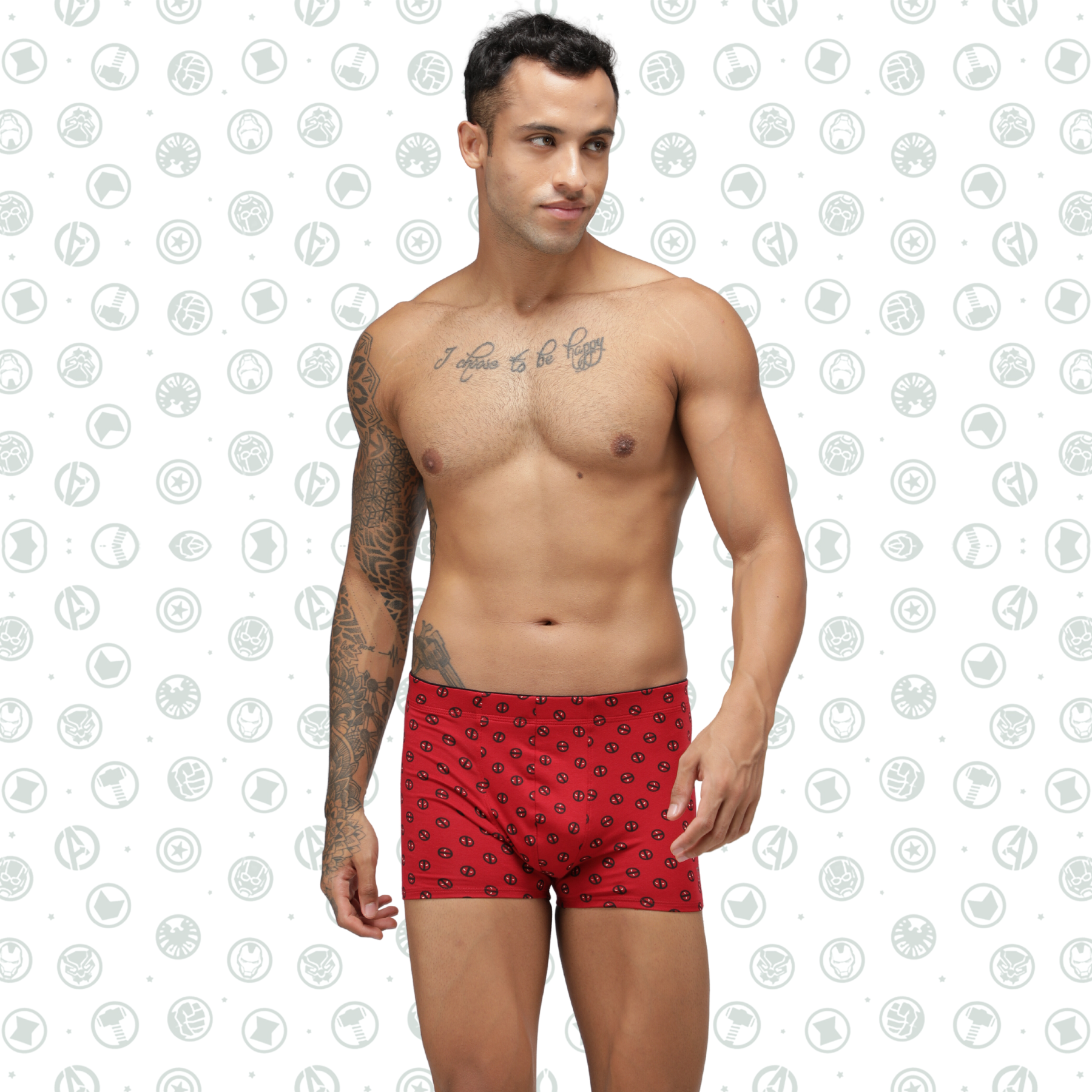 Zoiro Men&#39;s Cotton Printed Marvel Trunk Chinese Red - Dead Pool