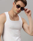 Zoiro Men's Cotton Square Neck Soft Classics Vest (Pack 2) - White
