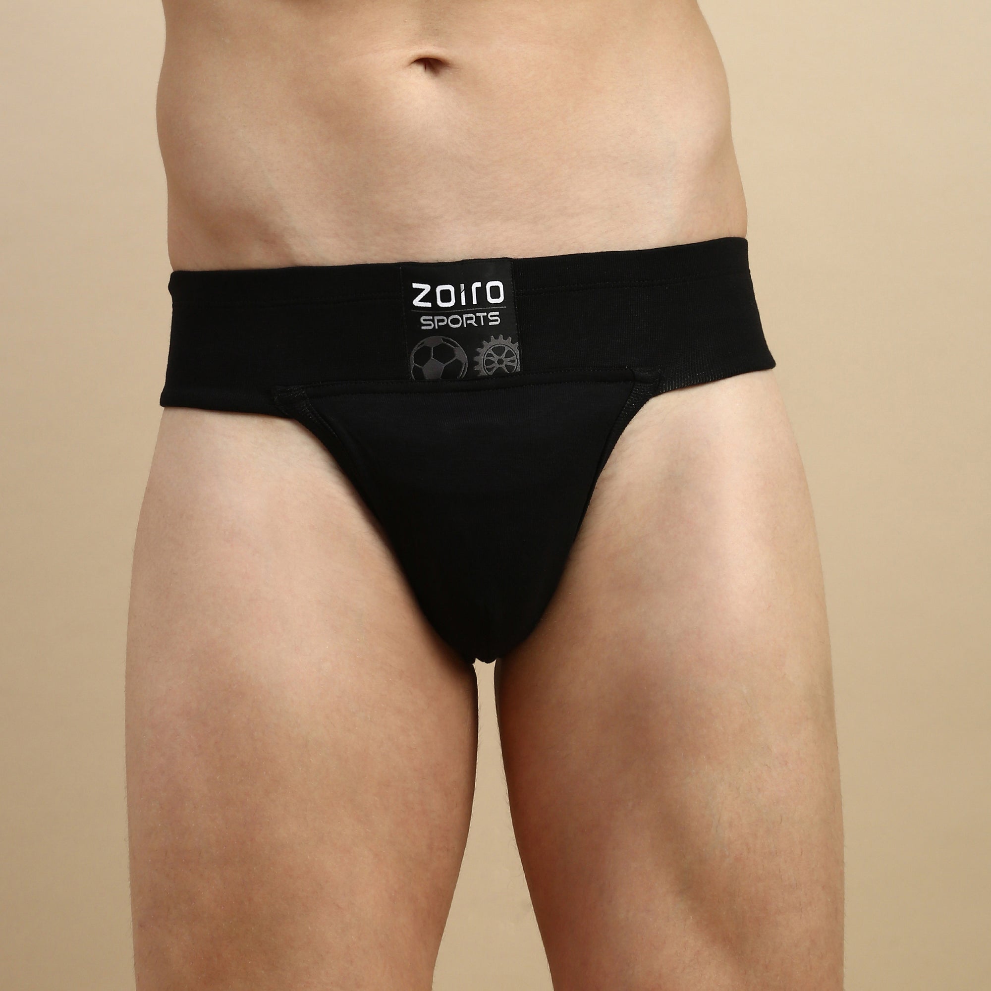 Zoiro Men&#39;s Cotton Sports Gym Supporter Brief Black