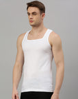 Zoiro Men's Cotton Square Neck Soft Classics Vest (Pack 2) - White