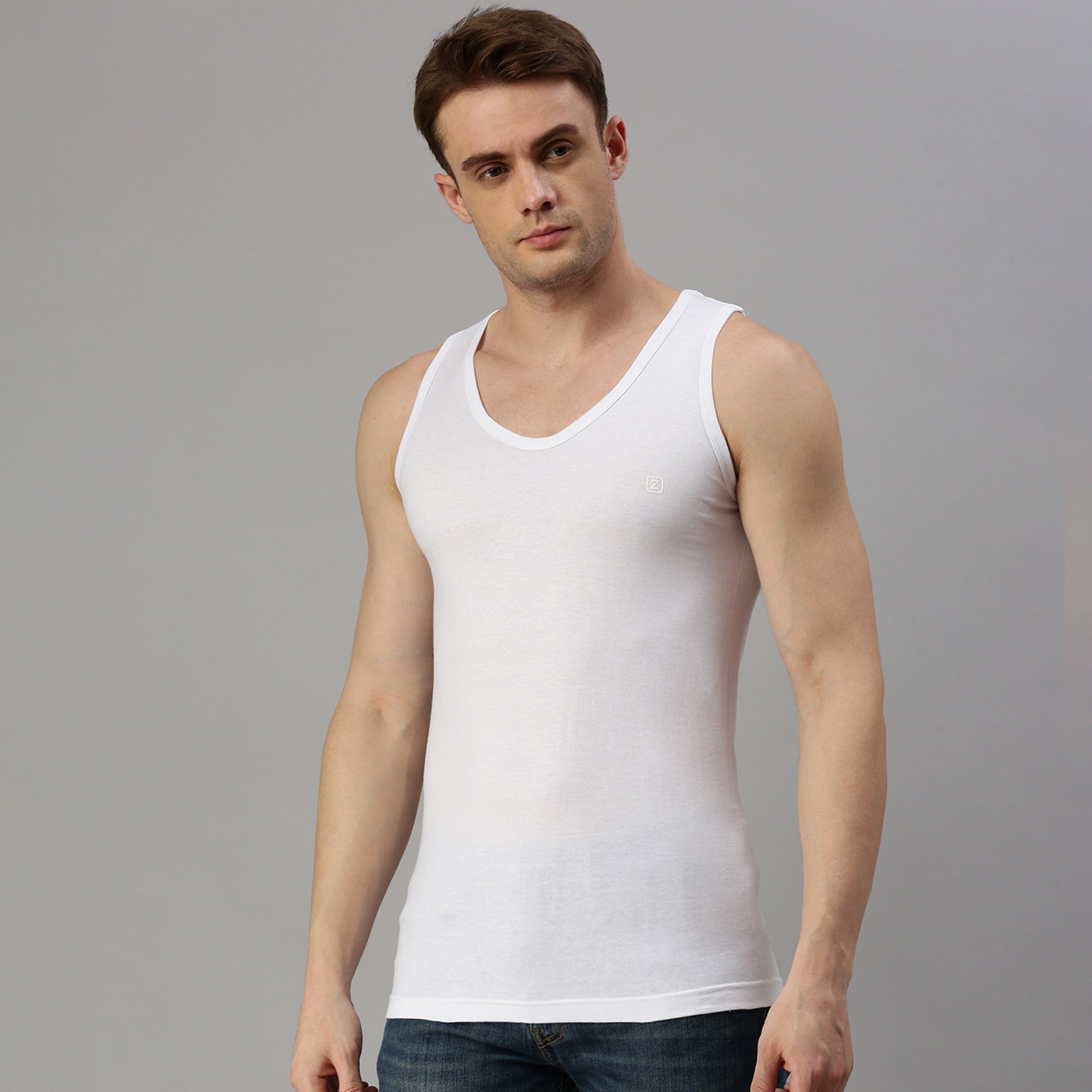 Zoiro Men&#39;s Cotton Jewel Neck Soft Classics Vest (Pack of 2) White