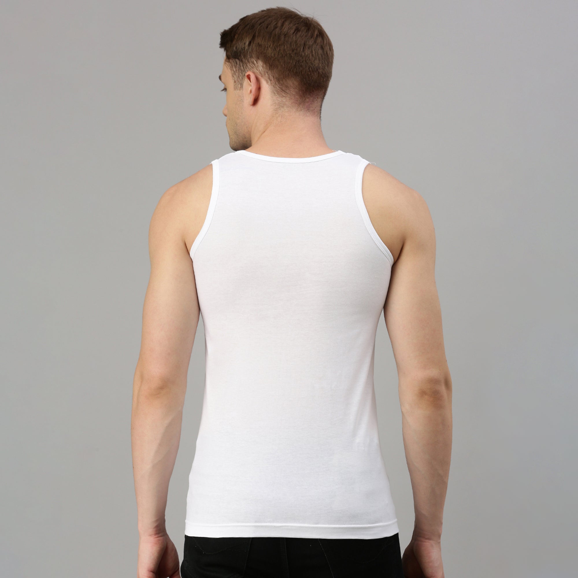 Zoiro Men&#39;s Cotton Square Neck Soft Classics Vest (Pack 2) - White