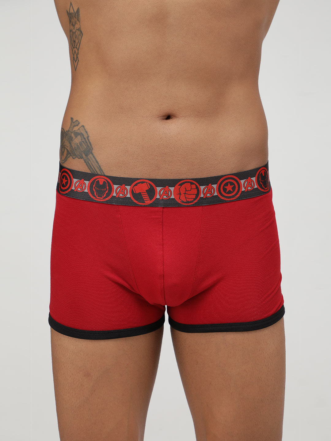 Zoiro Men&#39;s Cotton Solid Marvel Trunk Chinese Red - Black