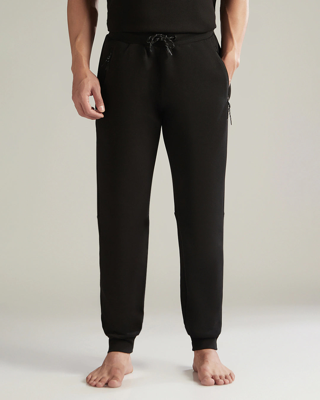 Zoiro Lounge Joggers Z1028 – Jet Black – Front View"