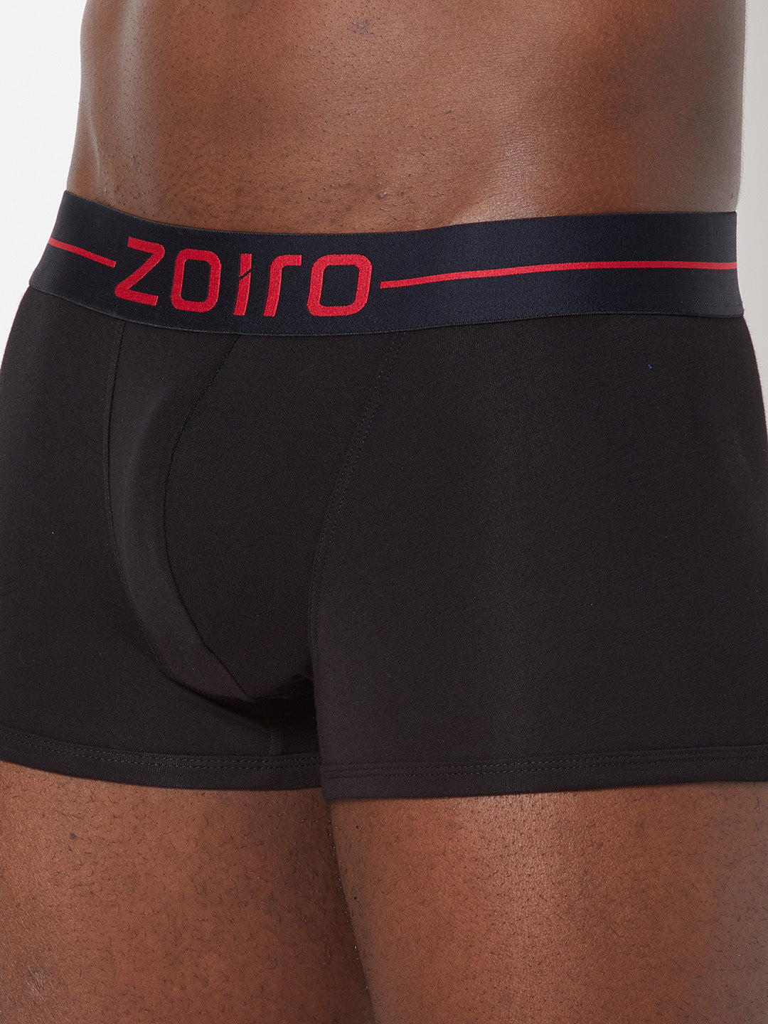 Zoiro Men&#39;s Cotton, Modal, Spandex Softs Trunk - Black (Red Elastic Branding)