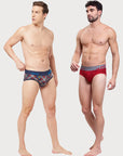 Zoiro Men's Cotton Trends Brief (Pack of 2) Red + Total Eclipse