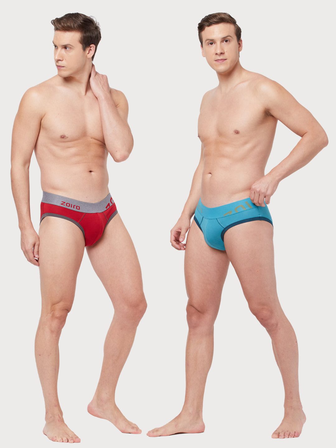 Zoiro Men&#39;s Cotton Trends Brief (Pack of 2) Ribbon Red + Pagoda Blue