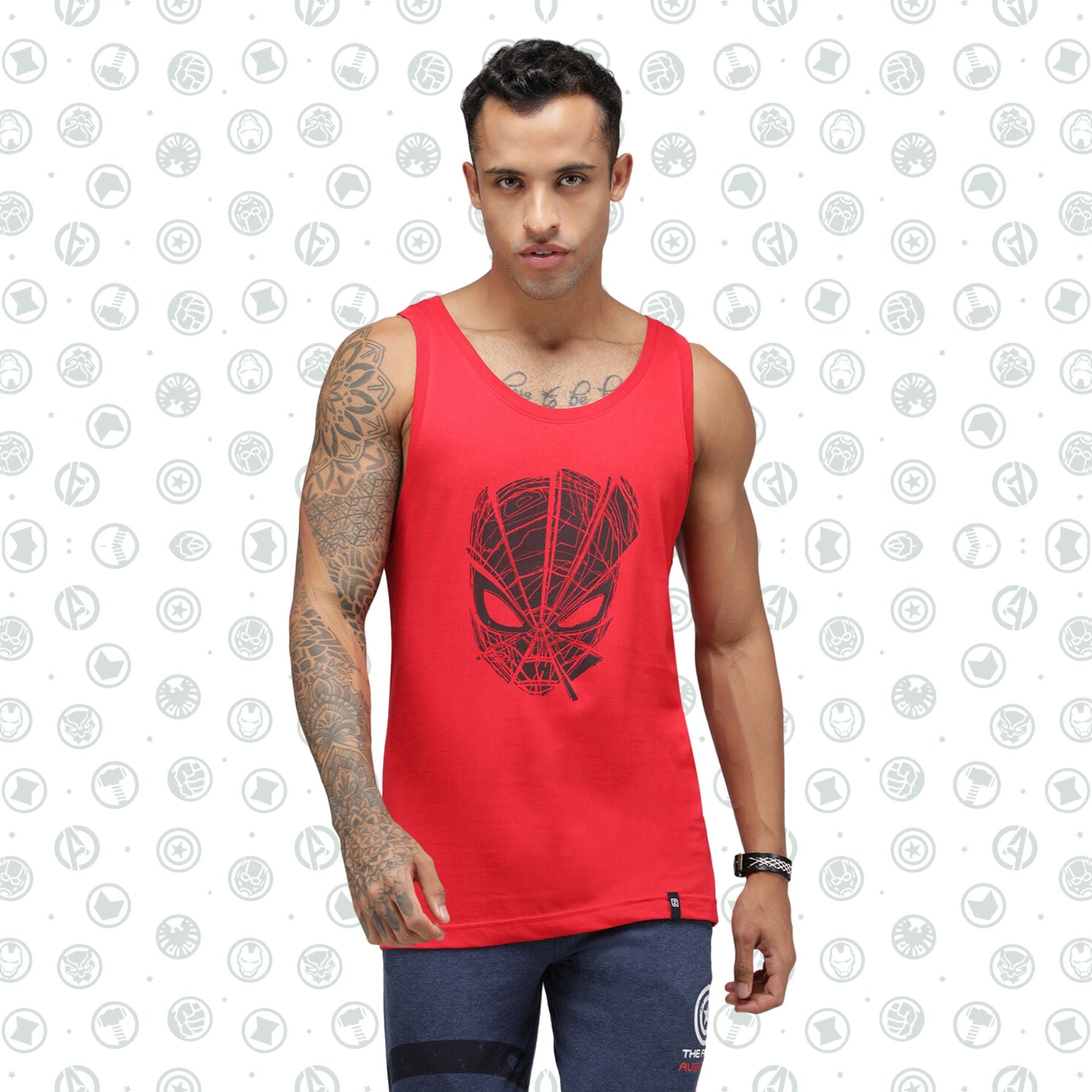 Zoiro Men&#39;s Cotton Marvel Singlet Vest - Red- Spider Man