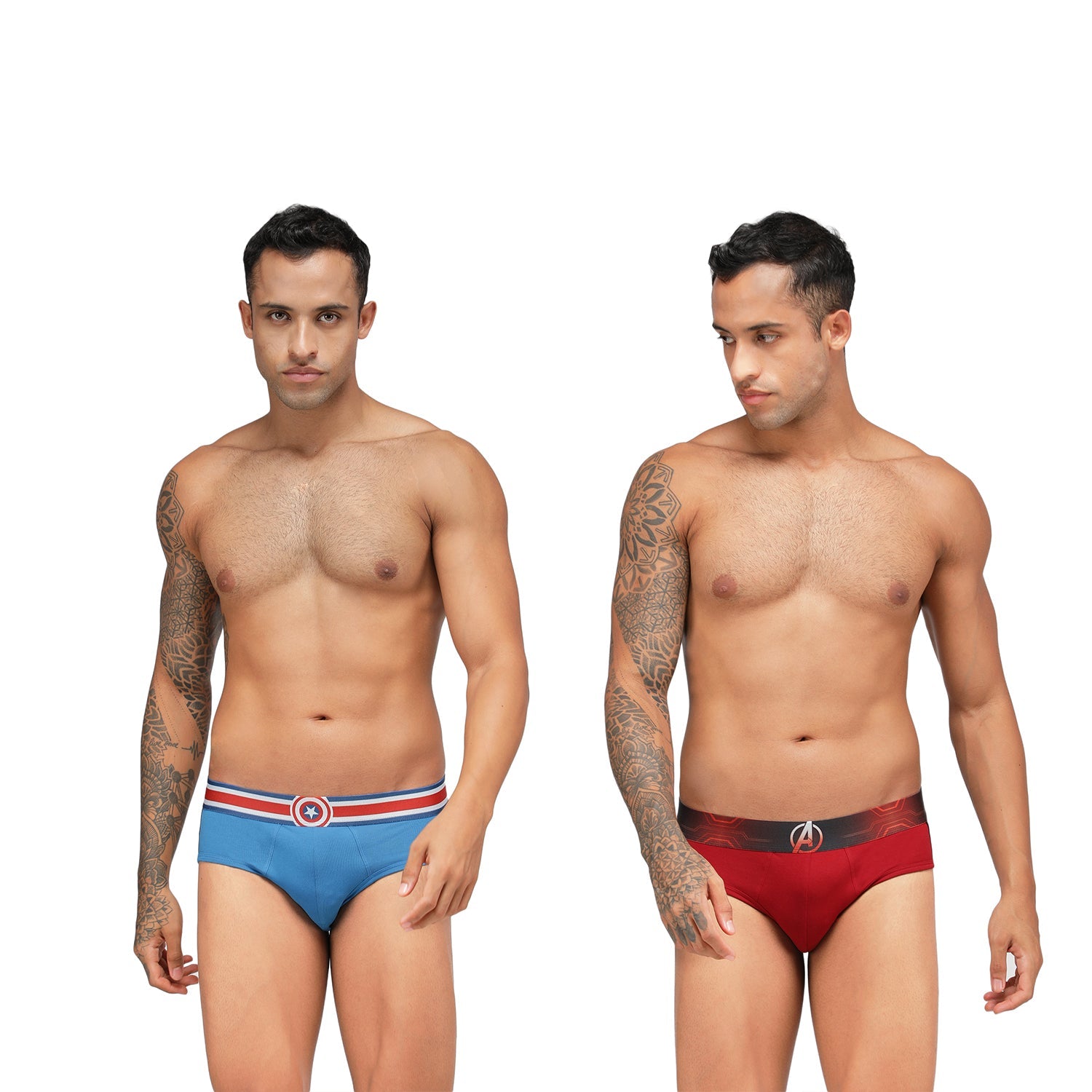 Men&#39;s Marvel Brief Pack of 2 - Sky Diver/Navy+Chinese Red/Black