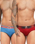 Men's Marvel Brief Pack of 2 - Sky Diver/Navy+Chinese Red/Black
