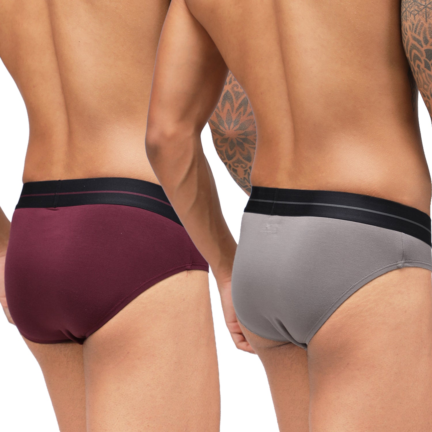 Men&#39;s Modal Soft Brief (Pack of 2) - [Grey &amp; Red]