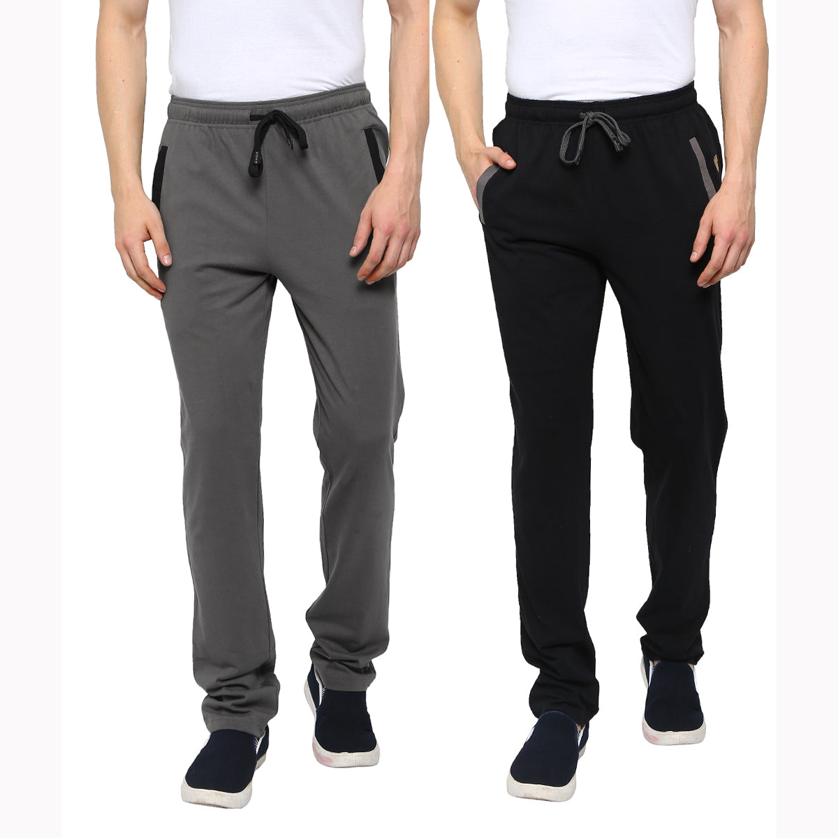 Zoiro Men&#39;s Cotton Rich Dual Side Zipper Pockets Solid Track Pant - Pack Of 2