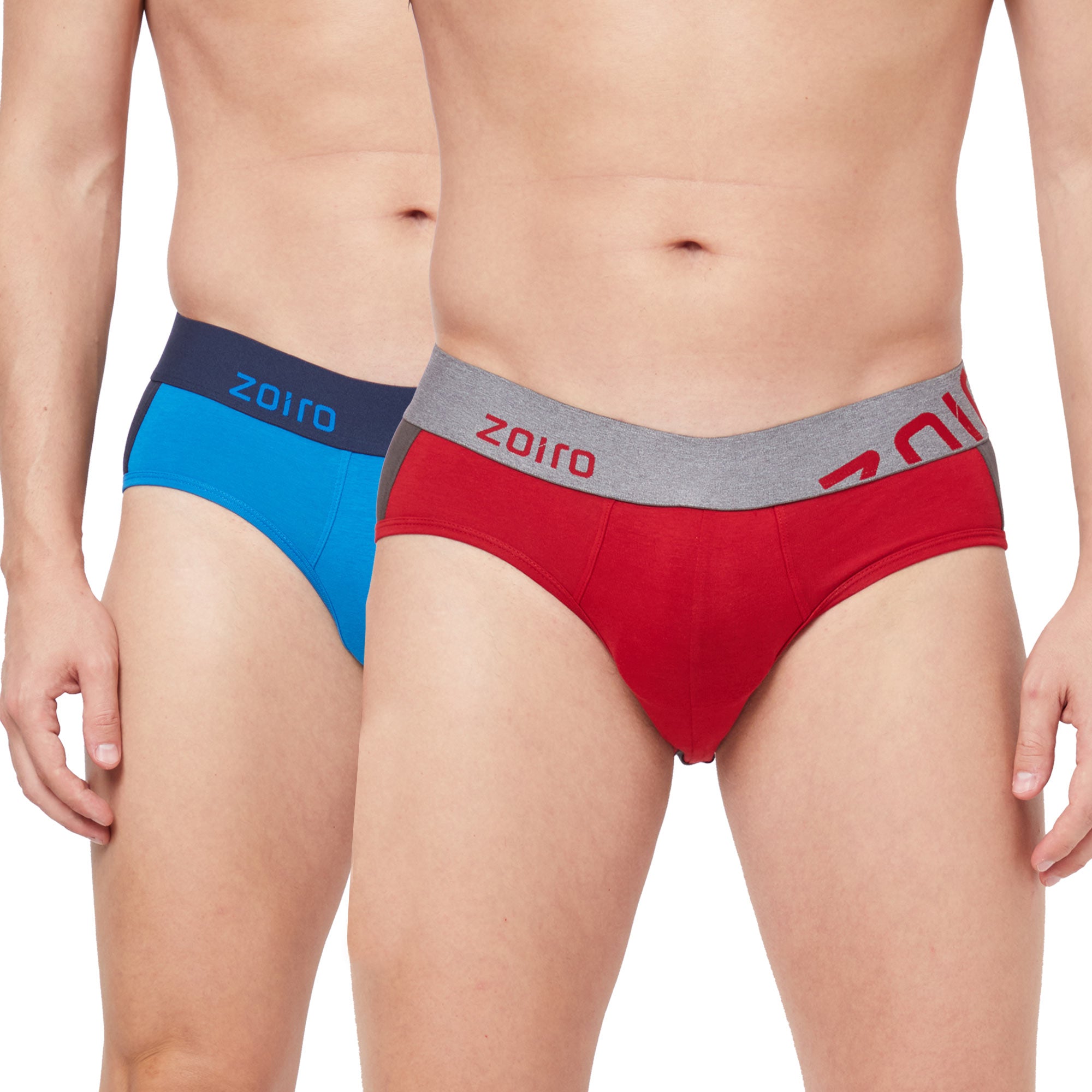 Zoiro Men&#39;s Cotton Trends Brief Pack of two- Directorie Blue/Total Eclipse + Ribbon Red/ Castle Rock