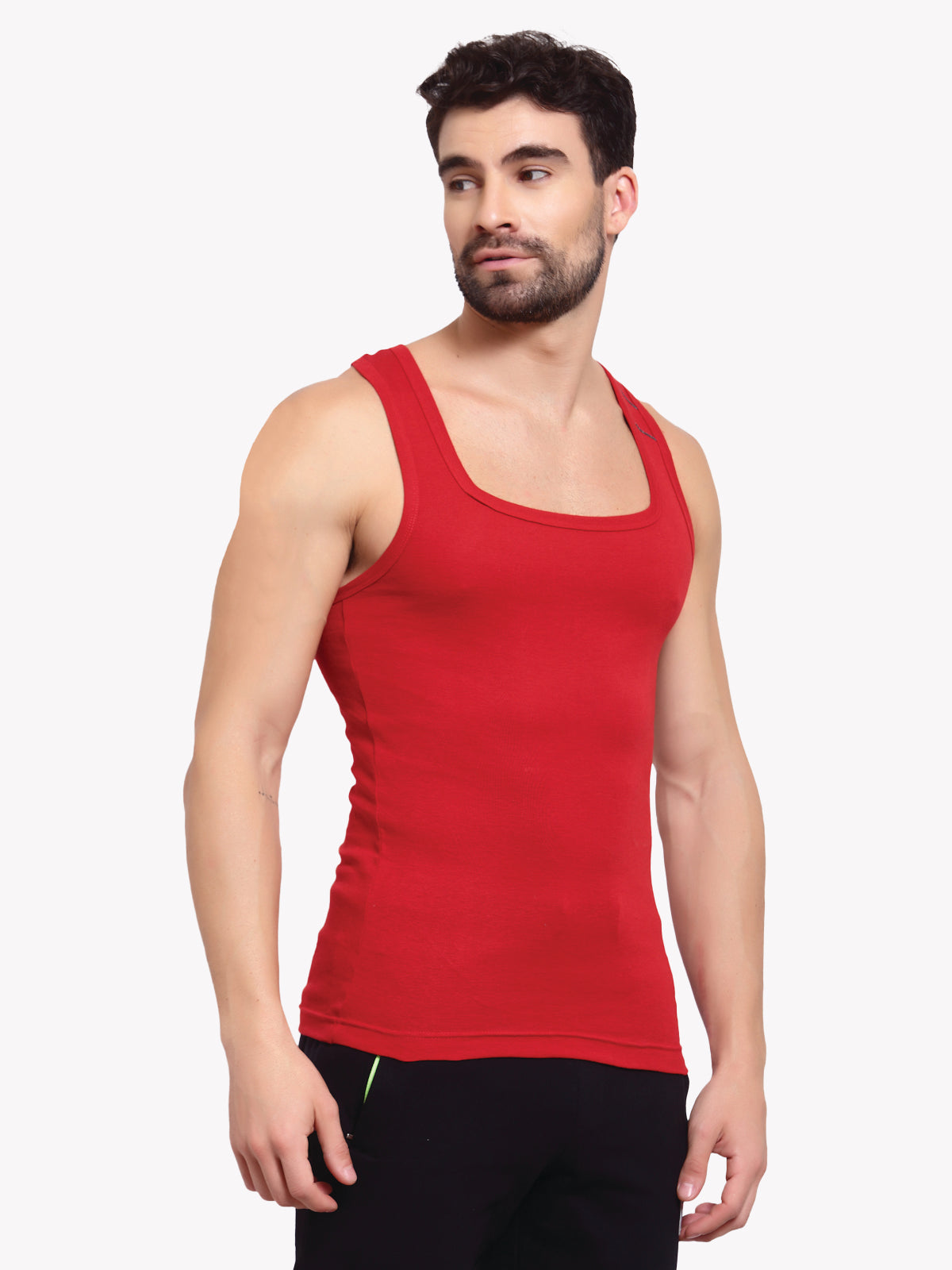 Zoiro Men&#39;s Cotton Sports Gym Vest (Pack 2) -  Chinese Red + Dark Denim Jaspe