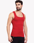 Zoiro Men's Cotton Sports Gym Vest (Pack 2) -  Chinese Red + Dark Denim Jaspe