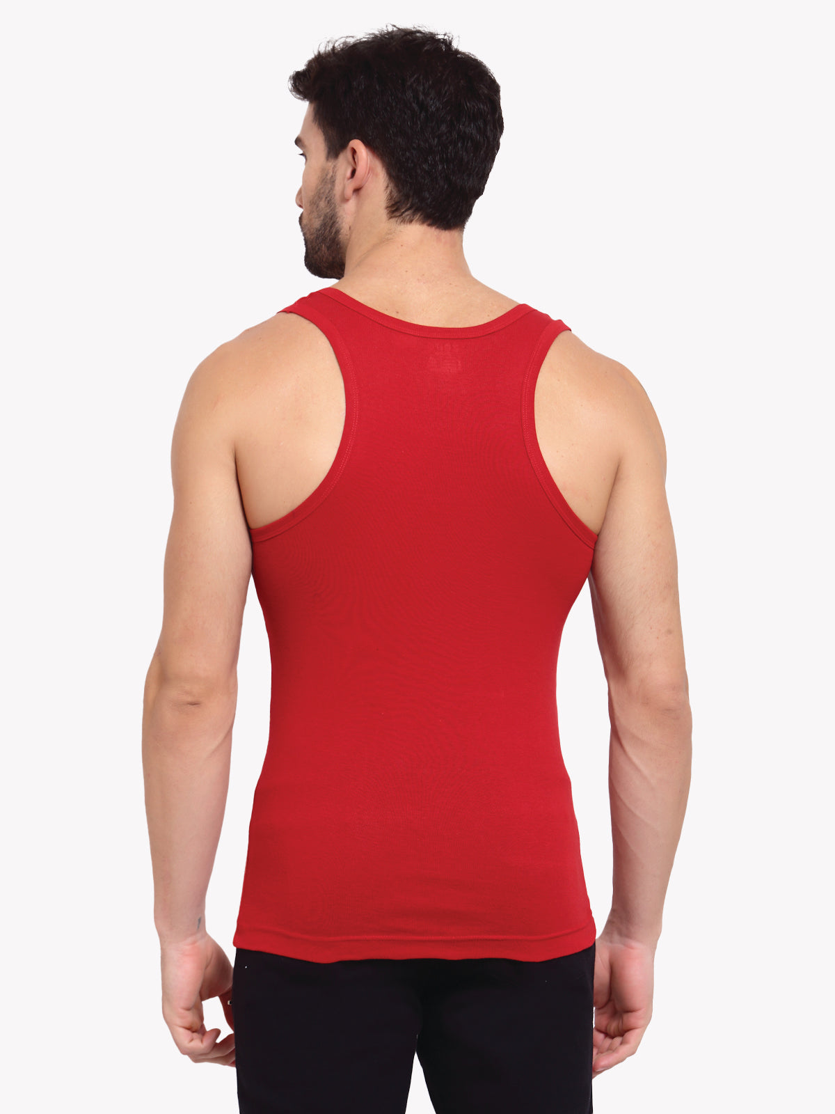 Zoiro Men&#39;s Cotton Sports Gym Vest (Pack 2) -  Chinese Red + Dark Denim Jaspe