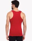 Zoiro Men's Cotton Sports Gym Vest (Pack 2) -  Chinese Red + Dark Denim Jaspe